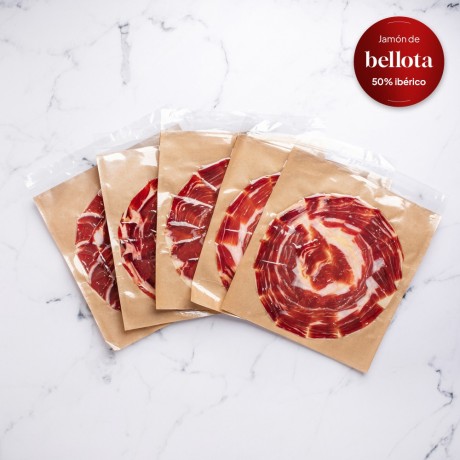 Corte a Cuchillo Jamón Ibérico de Bellota 50% - 5x90g | Jamón Ibérico Loncheado