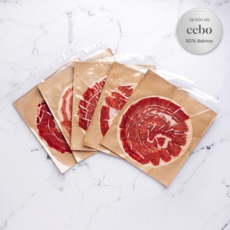 Corte a Cuchillo Jamón Ibérico de Cebo 50% - 5x90g | Jamón Ibérico Loncheado