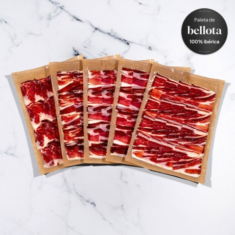 Ombro Paleta ibérica 100% Bolota - 5x90g - Corte Tradicional | Ombro Paleta ibérica Fatiado