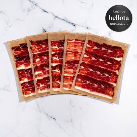Jambon Ibérique 100% Ibérique de Bellota - 5x100g - Coupe Traditionnelle | Jambon Ibérique tranché