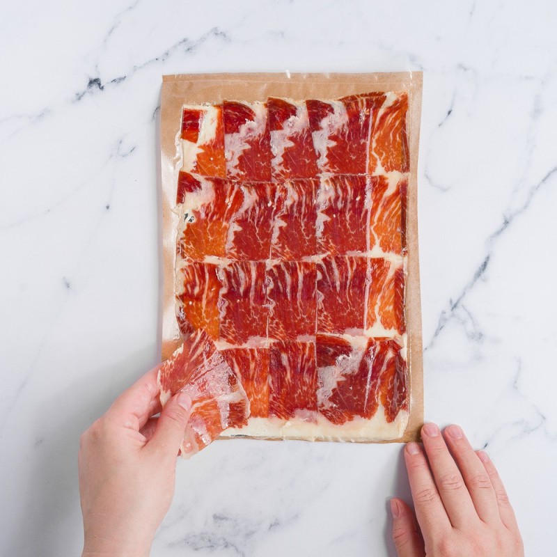 Kopie von Iberischer Vorderschinken 50 % – 5 x 100 g – traditioneller Schnitt | Geschnittener Iberischer Schinken